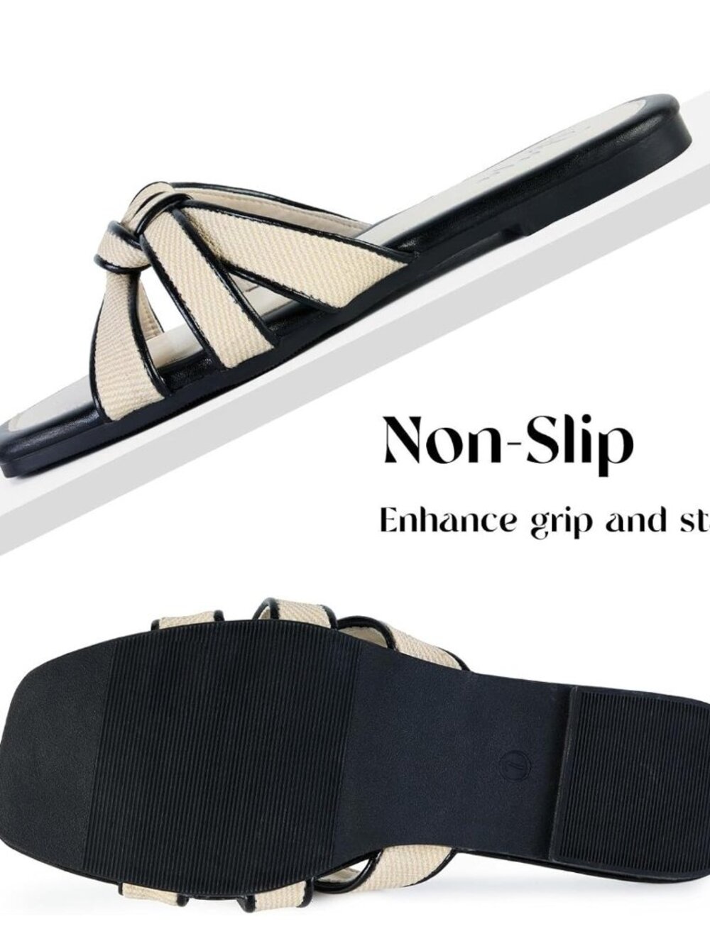 🆕Women's Black Flat Sandals Square Toe Slide Sandals Cute Braided for Vacation - Picture 5 of 7